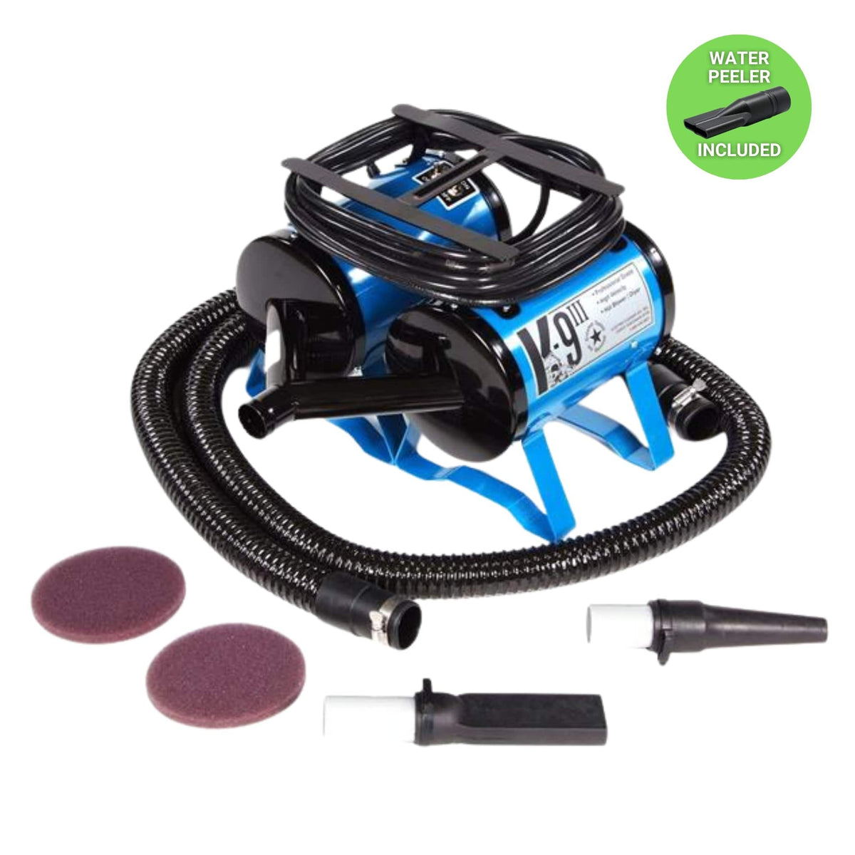 K-9 III Variable Speed Dog Dryer Blue with Water Peeler